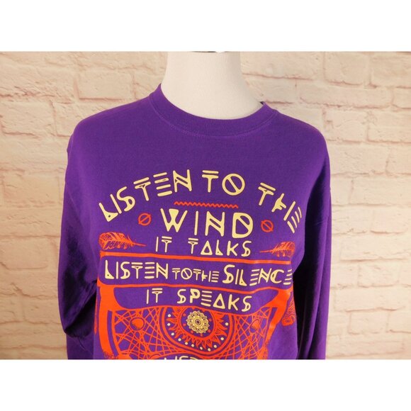 Tribal-Inspired Purple Long Sleeve Tee Listen To The Wind Purple Medium - Picture 3 of 12
